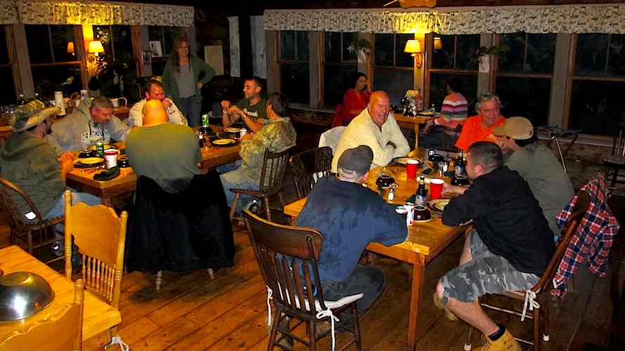 Good company and delicious dinner :: Harrison's Pierce Pond Camps